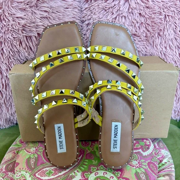 Steve Madden Yellow Studded Sandals - Picture 2 of 7